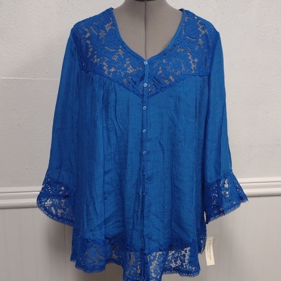 Zac & Rachel Tops - Zac & Rachel Royal Blue Lace Blouse